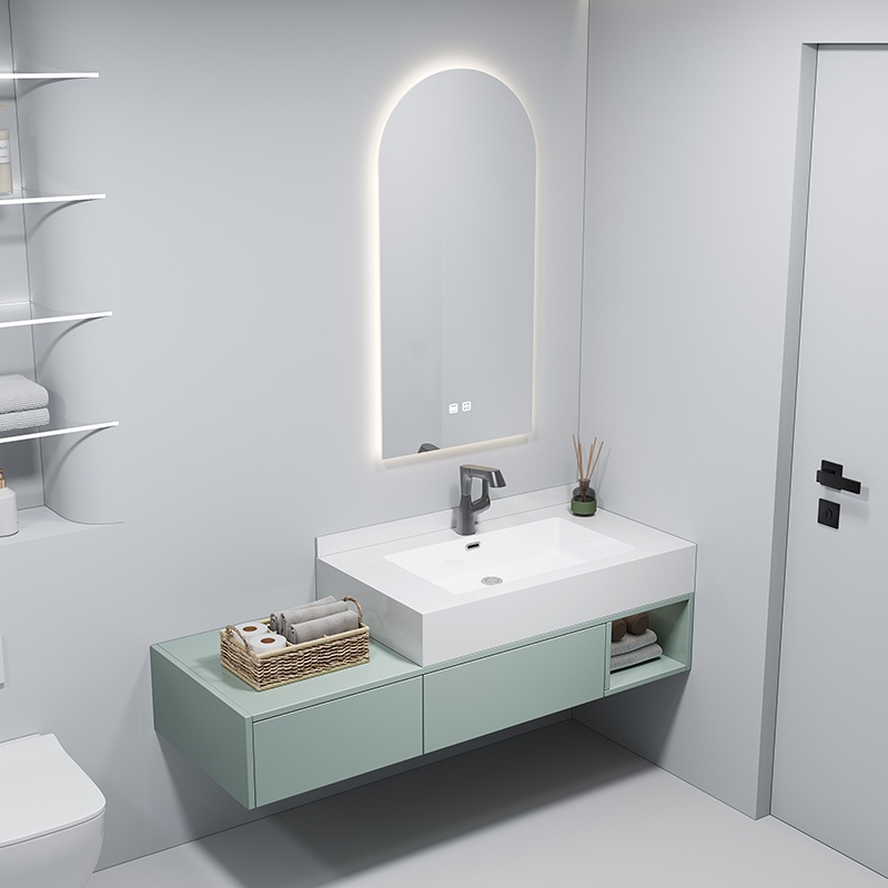 Modern European PVC Bathroom Vanity with LED Mirror Cabinet