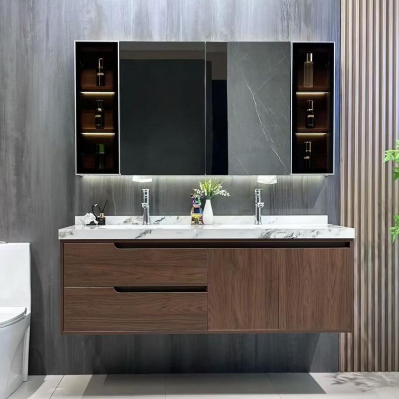 Modern Stylish MDF Drawer Wall Hang Bathroom Vanity with Sink and Mirror