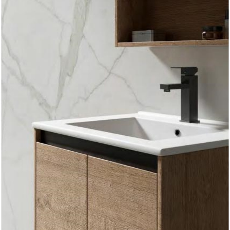 New Design Wall Mounted Wooden Countertop Bathroom Vanity Combo with LED Mirror