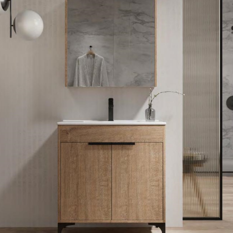 New Design Wall Mounted Wooden Countertop Bathroom Vanity Combo with LED Mirror