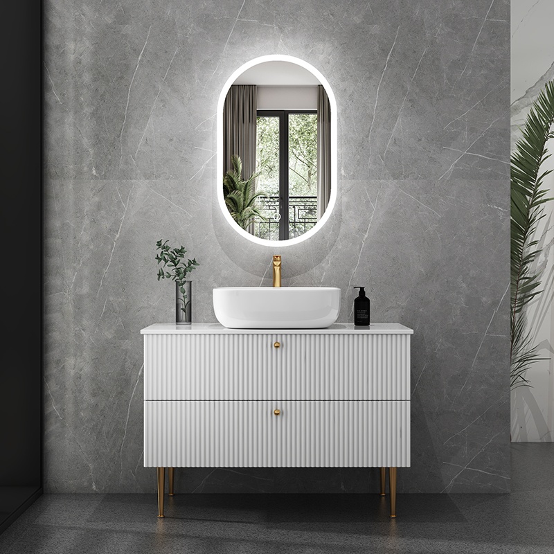 Popular Design Wall Mounted Plywood Fancy Bathroom Vanity with Side Basin