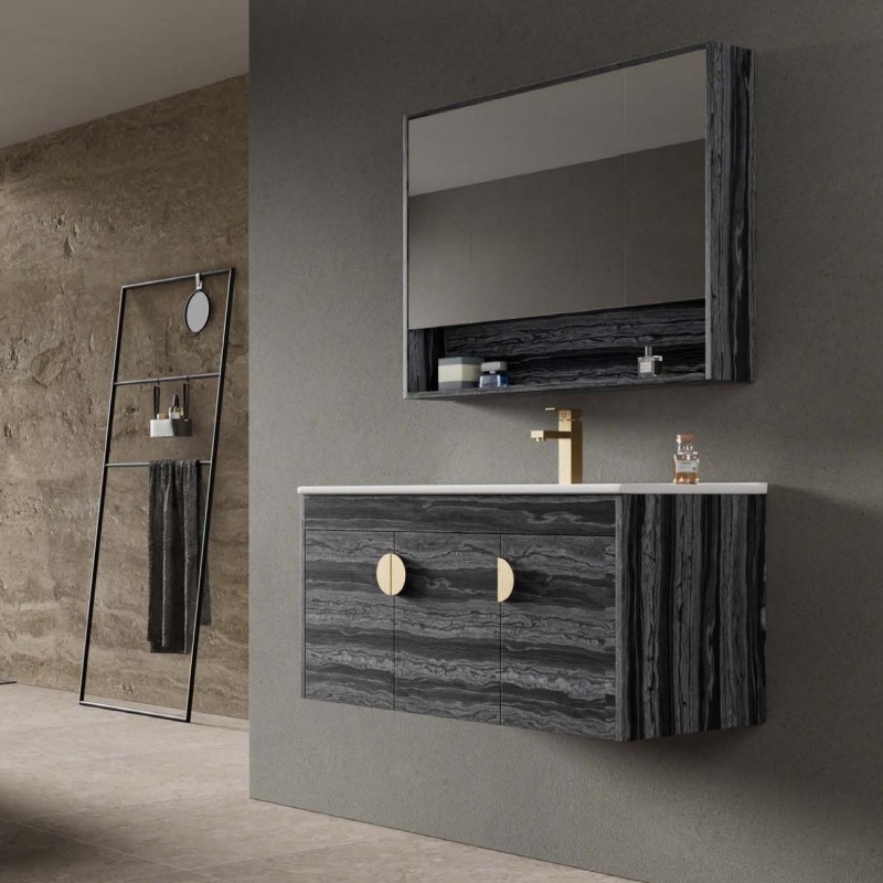 80cm Home Furniture Durable PVC Bathroom Cabinet with Ceramic Wash Basin
