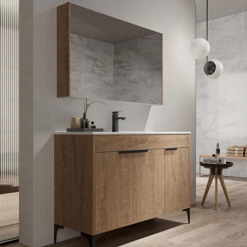 New Design Wall Mounted Wooden Countertop Bathroom Vanity Combo with LED Mirror