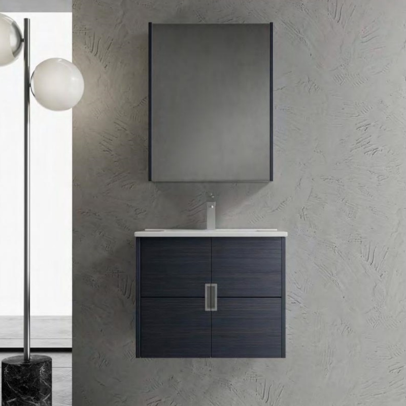 Hot Trend Plywood Cabinet Rock Slate Basin and LED Mirror Bathroom Vanity