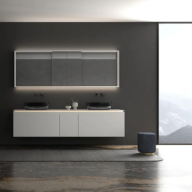 New Wall Mounted MDF Bathroom Vanity Cabinet with LED Mirror and Storage