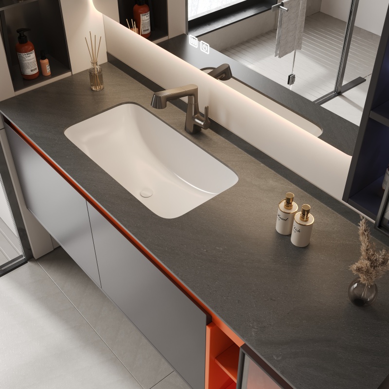 Modern European PVC Bathroom Vanity with LED Mirror Cabinet