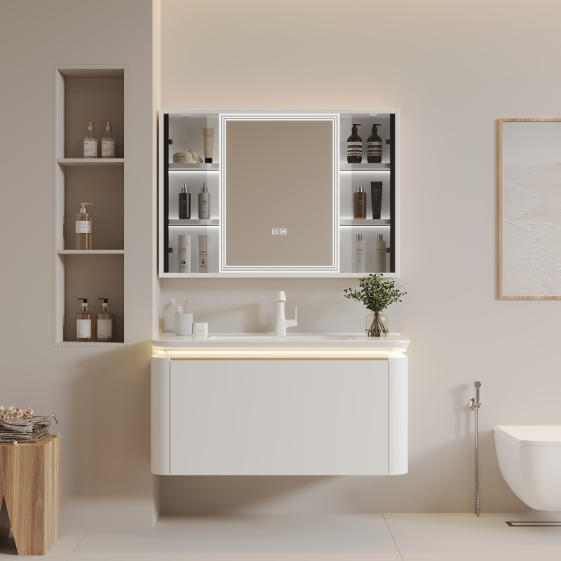 800mm Aviation PC Endurance Board Bathroom Cabinet with Ceramic Basin