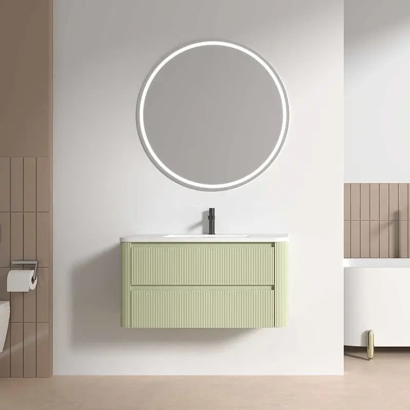 Custom Bathroom Vanity Units MDF PVC White Free Standing with Ceramic Basin