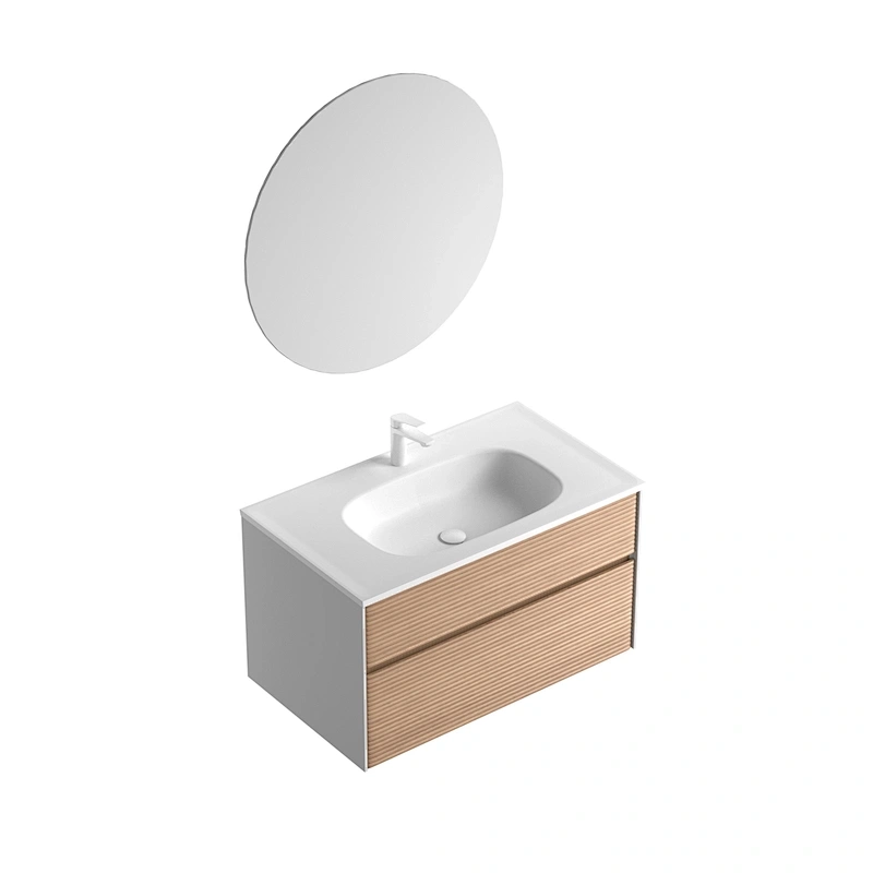 Matt Color MDF PVC-Coated Large-Space Storage Drawer Wall-Mounted Bathroom Cabinet Furniture with LED Mirror
