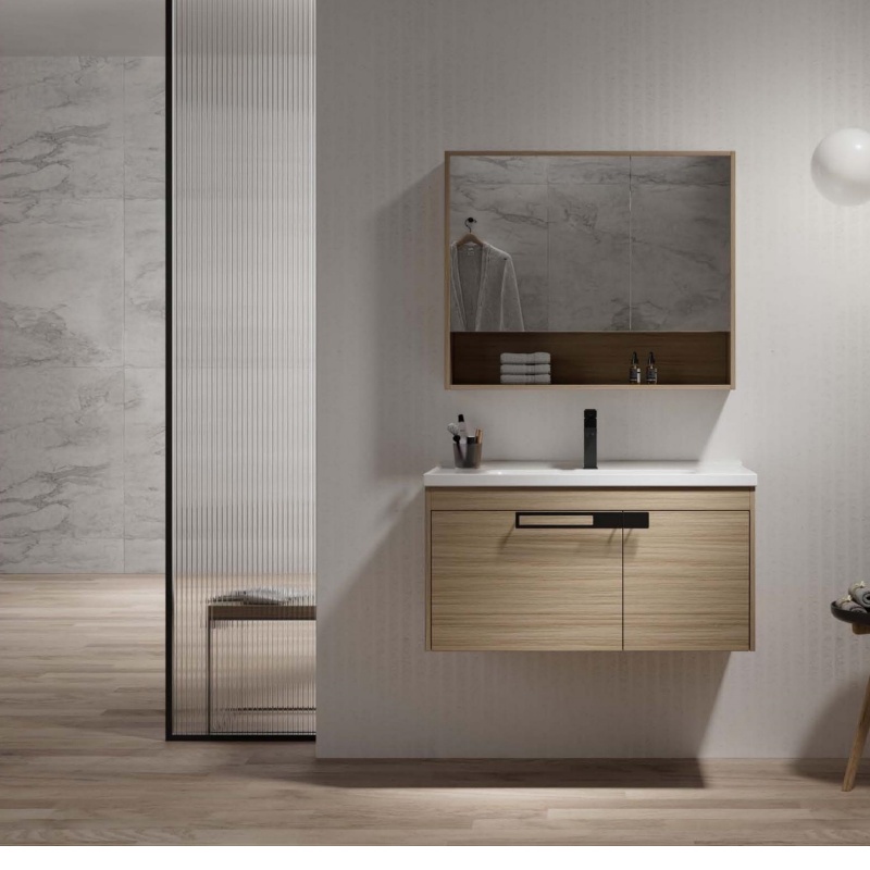 Plywood Bathroom Furniture Wall Hung Fancy Bathroom Vanity with Ceramic Sink