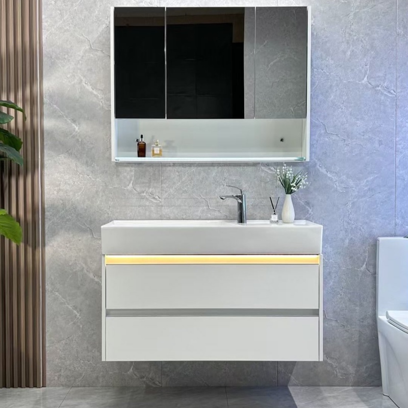 Chinese Wholesale Modern Wall-Hung MDF Melamine Bathroom Vanity