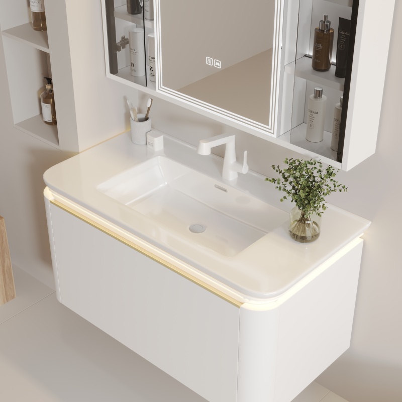800mm Aviation PC Endurance Board Bathroom Cabinet with Ceramic Basin