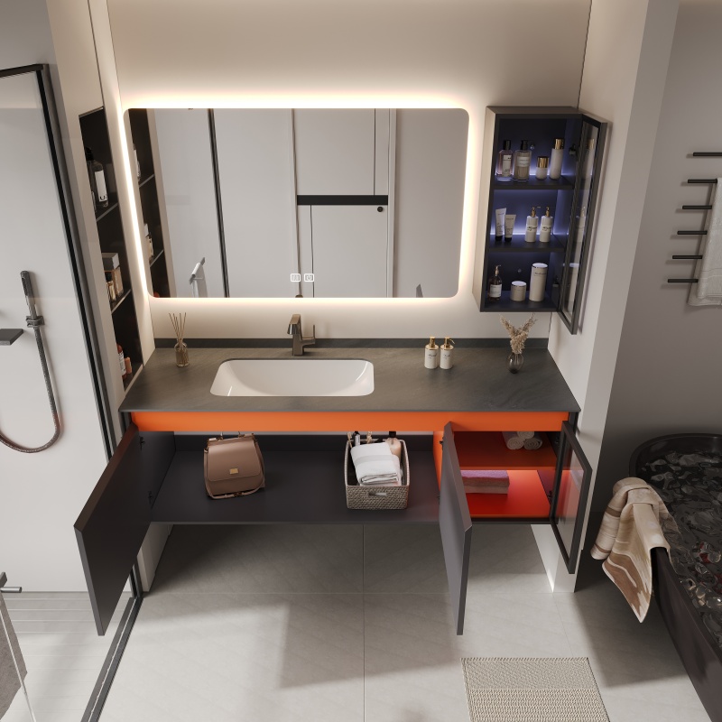 Modern Bathroom with Stylish Waterproof PVC Bathroom Storage Cabinet