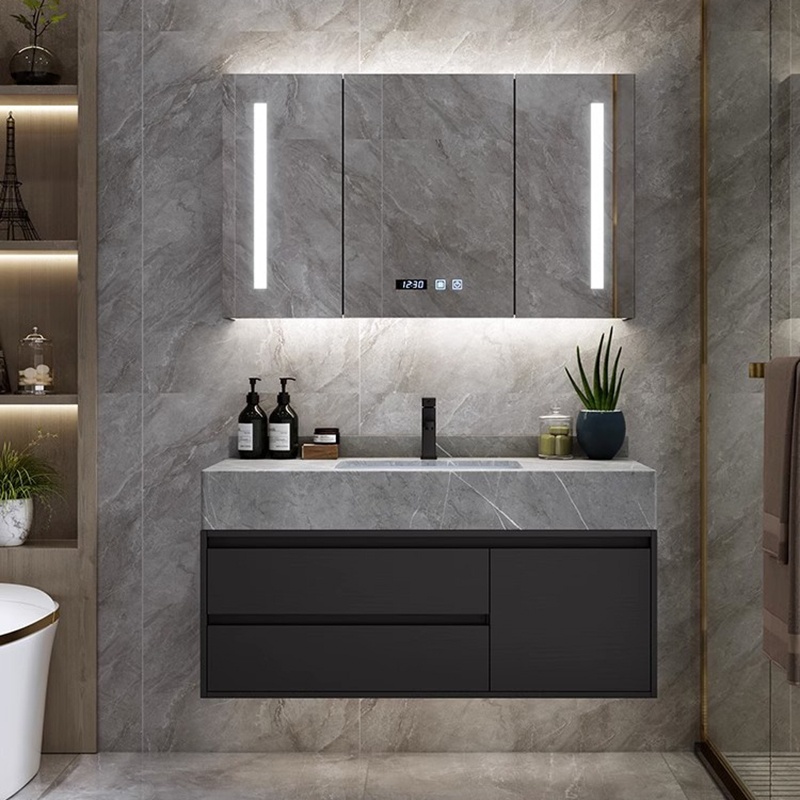 Wholesale Anti-Fog Mirror Fancy Plywood Bathroom Cabinet with Left Side Basin