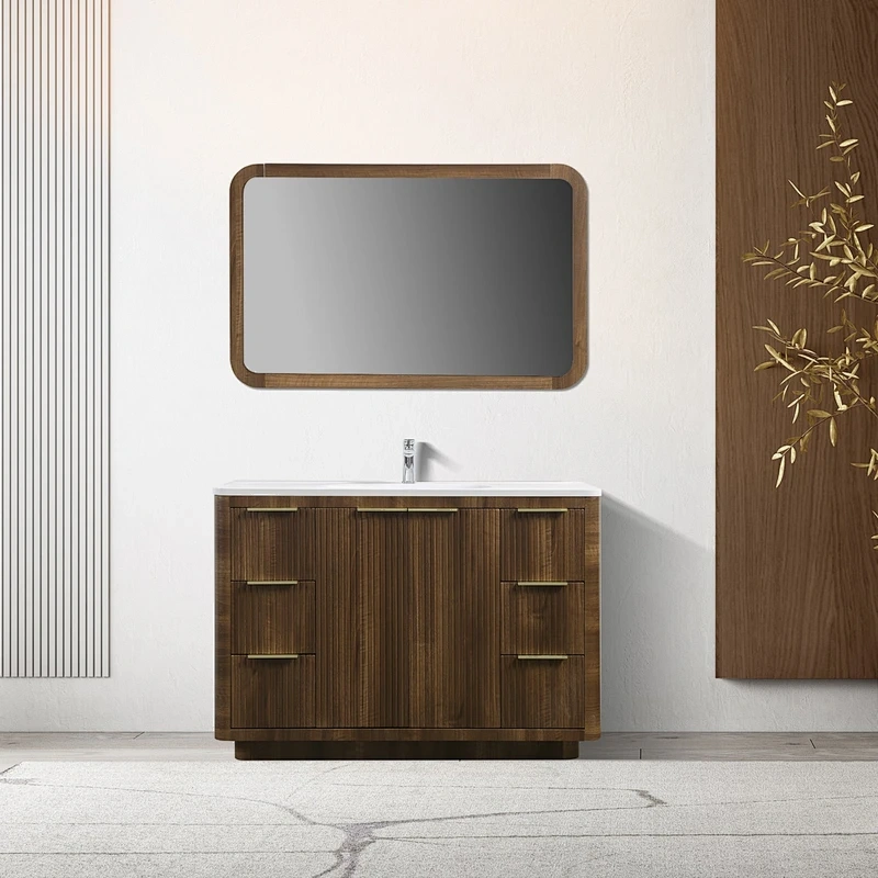 Luxury MDF Wood Bathroom Vanity Set with LED Mirror & Sink