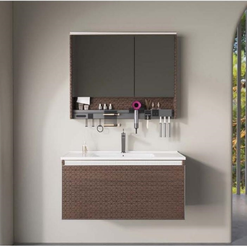 Modern Gray Bathroom Vanity Set with LED Mirror Cabinet Wall Mounted Ceramic Basin Storage Cabinet