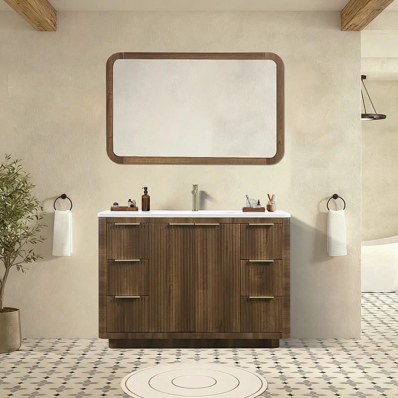 Luxury MDF Wood Bathroom Vanity Set with LED Mirror & Sink