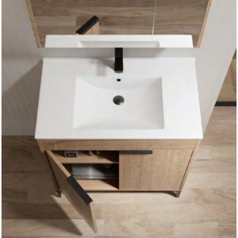 New Design Wall Mounted Wooden Countertop Bathroom Vanity Combo with LED Mirror