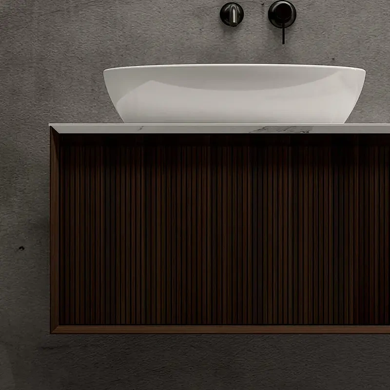 Modern Single Sink Floating Wall Mounted Cabinet LED Mirror MDF Bathroom Vanity