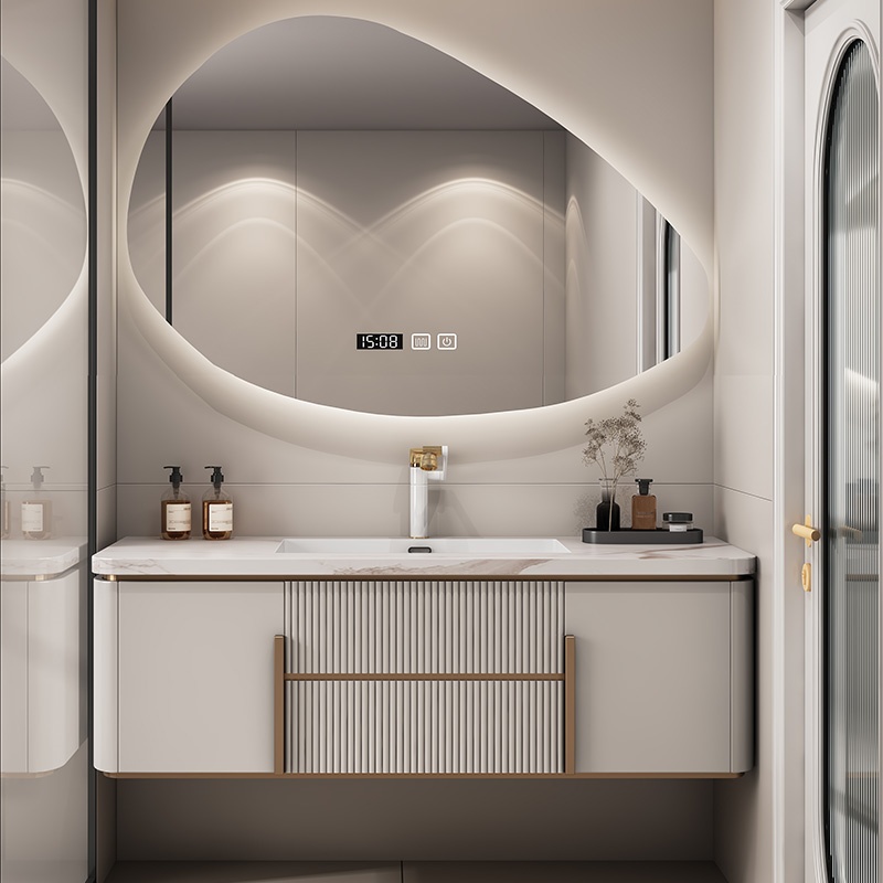 Plywood Bathroom Furniture Wall Hung Fancy Bathroom Vanity with Ceramic Sink