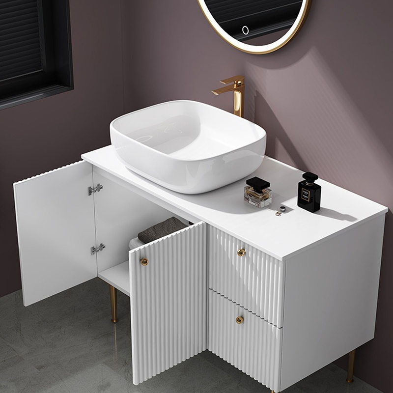 Wholesale Anti-Fog Mirror Fancy Plywood Bathroom Cabinet with Left Side Basin