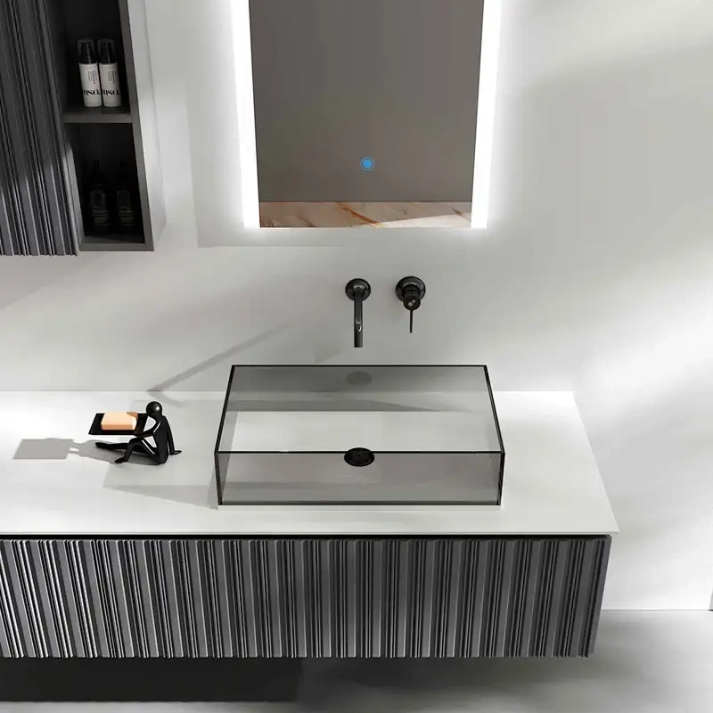 Compact Bathroom Vanity Set-Single Sink, MDF Body & Fold-Down Mirror (for Tiny Baths)