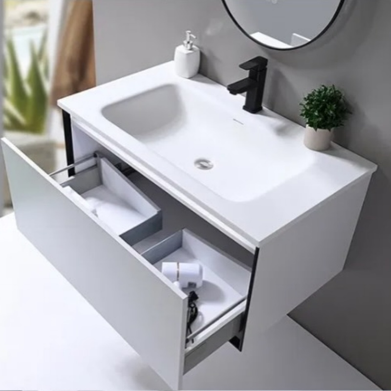 MDF Finger Pull Wall-Mounted Bathroom Cabinet LED Touch Switch Mirror Bathroom Furniture