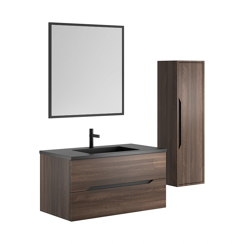 Modern Wall Mirror Bathroom Furniture Cabinet Set PVC MDF Hotel Home Vanity
