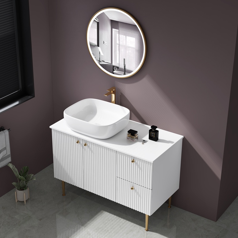Popular Design Wall Mounted Plywood Fancy Bathroom Vanity with Side Basin