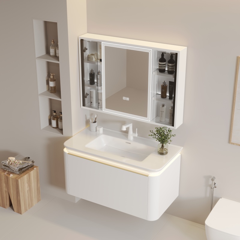 800mm Aviation PC Endurance Board Bathroom Cabinet with Ceramic Basin