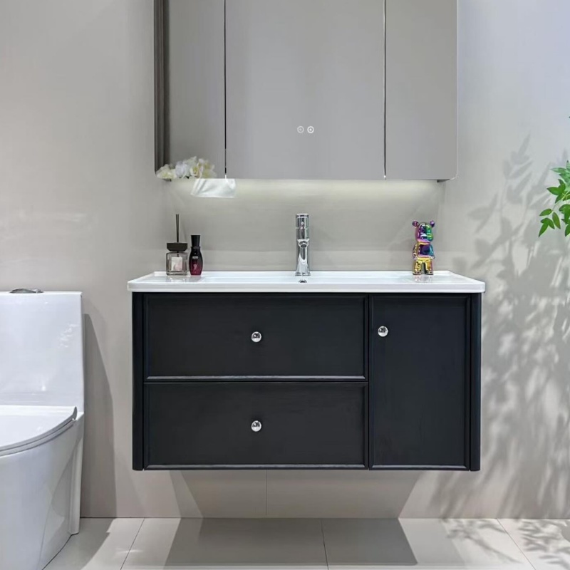 Small Bathroom Vanity White Painted Wall Mounted PVC & MDF Material with Basin