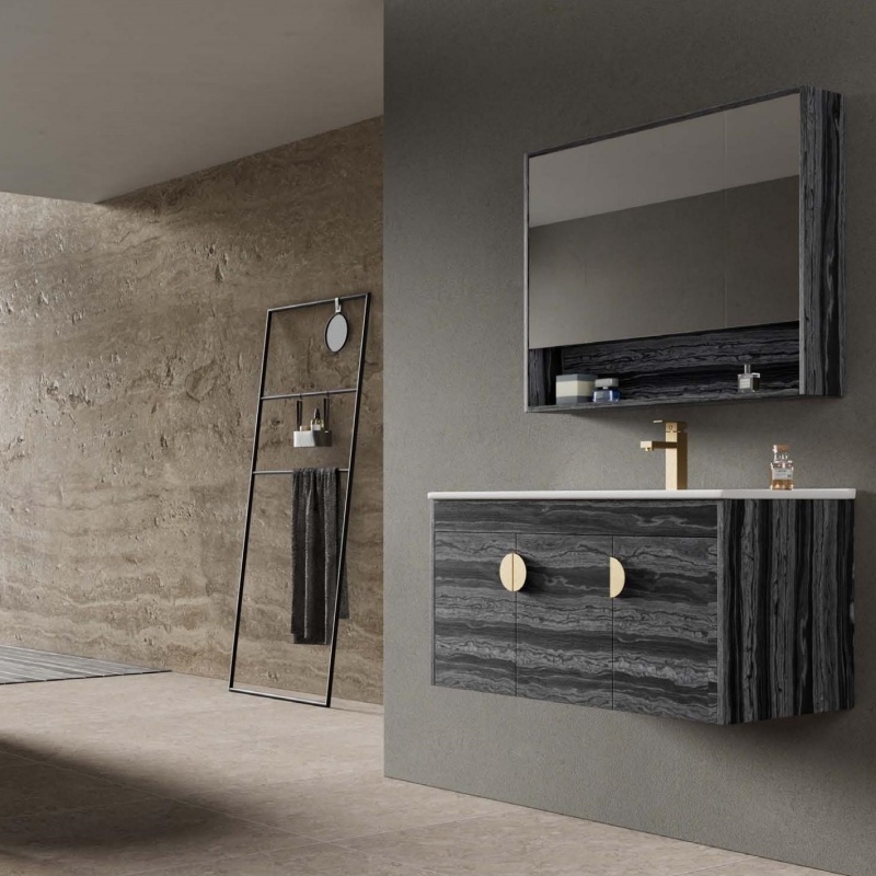 Luxury Bathroom Furniture Plywood Wall Hung Bathroom Vanity Cabinet with Ceramic Sink