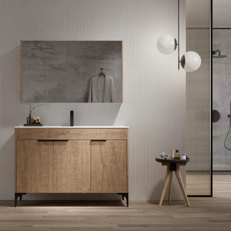 New Design Wall Mounted Wooden Countertop Bathroom Vanity Combo with LED Mirror