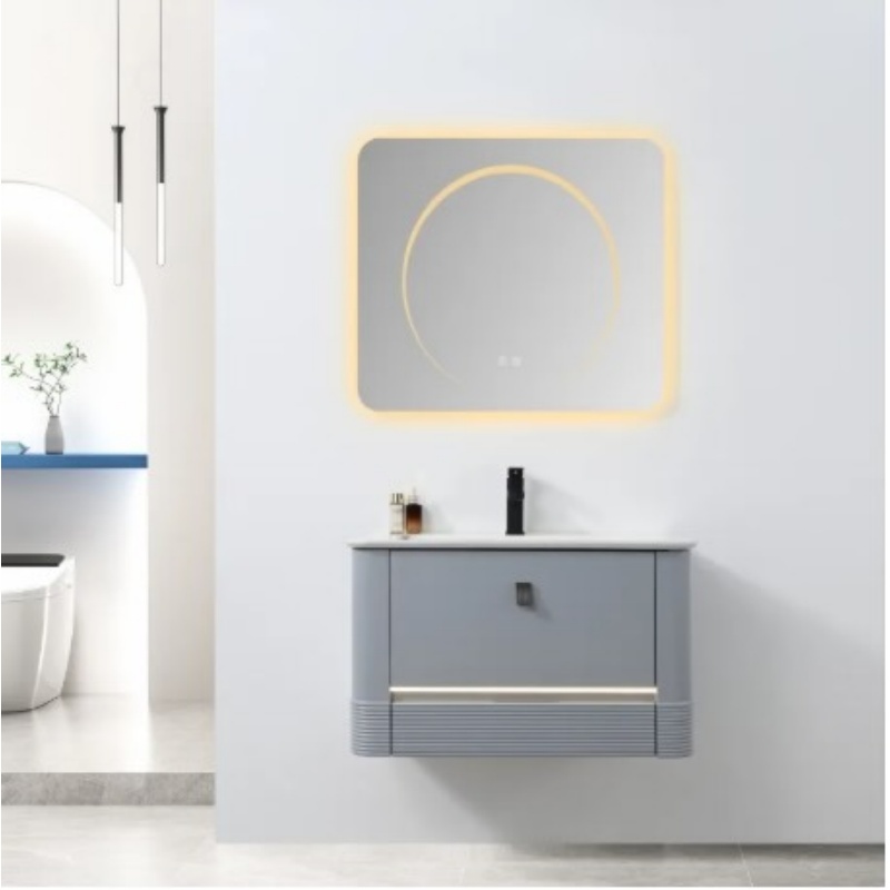Custom MDF Hotel LED Bathroom Sanitary Ware Furniture Wall Floating Cabinet Vanity Set