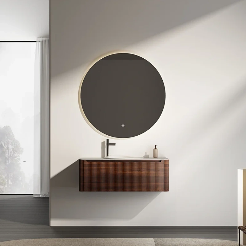 Modern Ceramic Basin MDF Floor Mounted Sink Waterproof Bathroom Cabinet Set