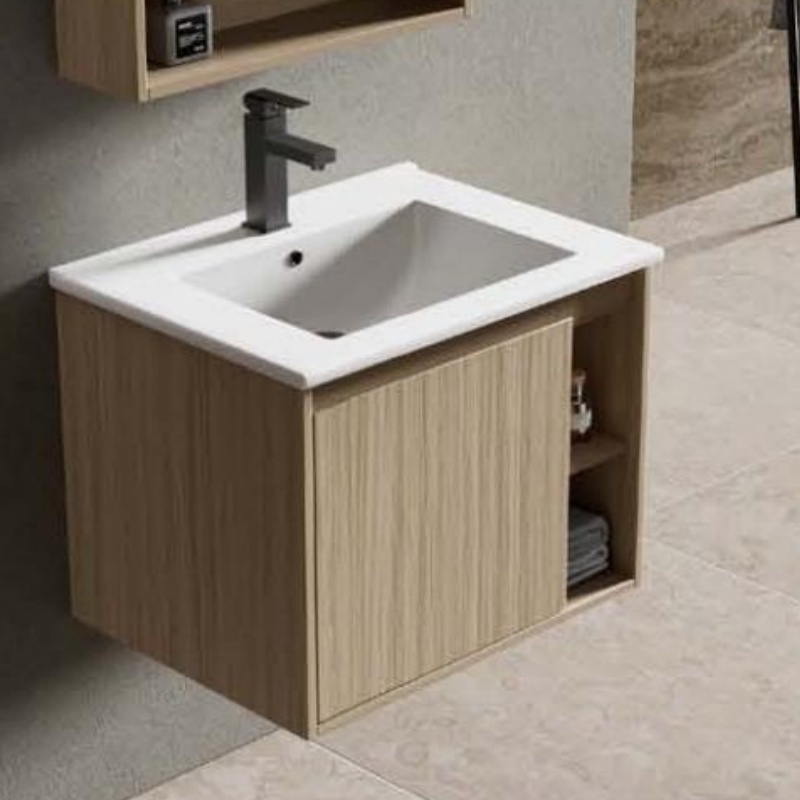 Versatile Sanitary Ware Glass Door with Ceramic Wash Basin PVC Bathroom Vanity