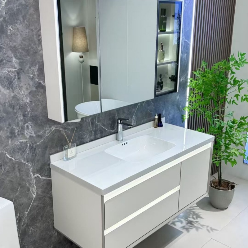 Luxury MDF Wood Bathroom Vanity Set with LED Mirror & Sink
