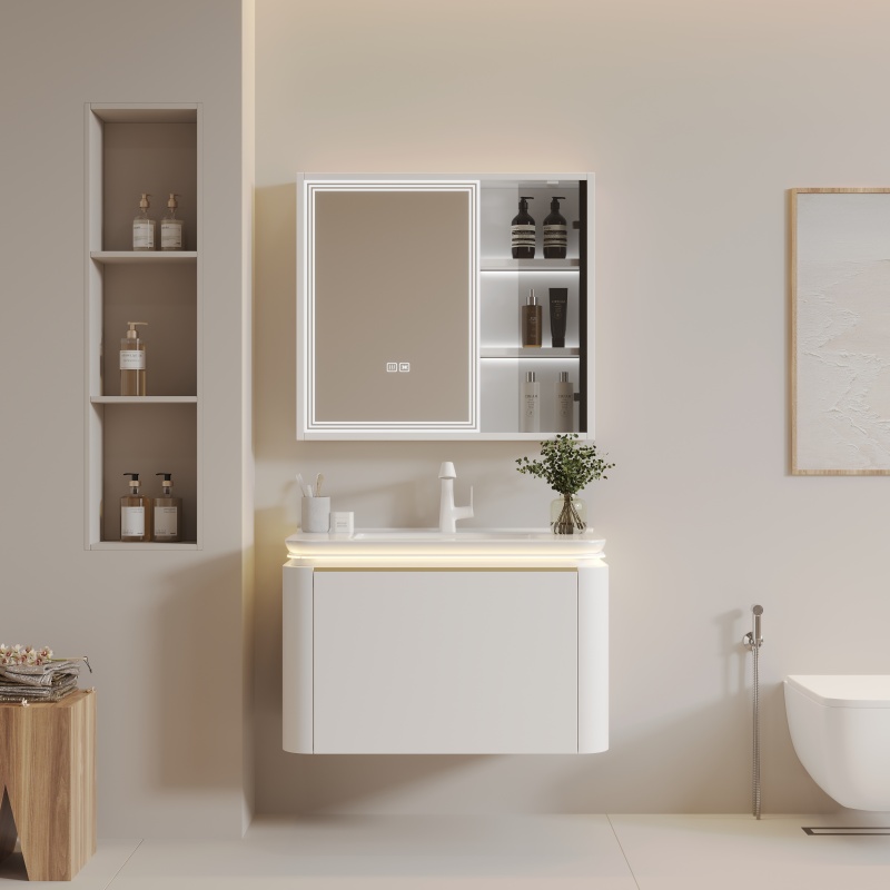 800mm Aviation PC Endurance Board Bathroom Cabinet with Ceramic Basin