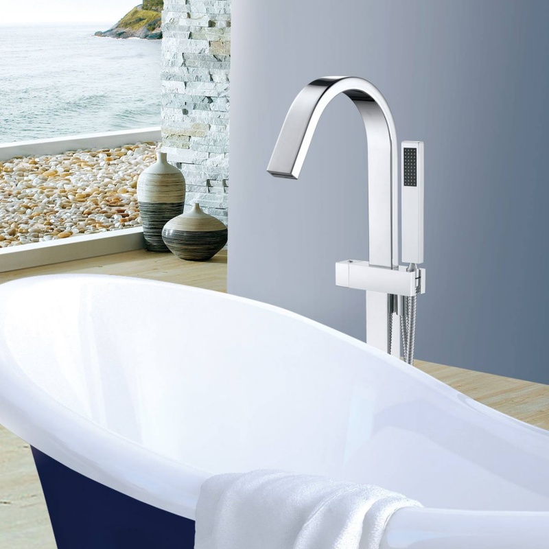 Factory Price 10% off Brass Floor Standing Bathtub Faucet Bath Shower Set