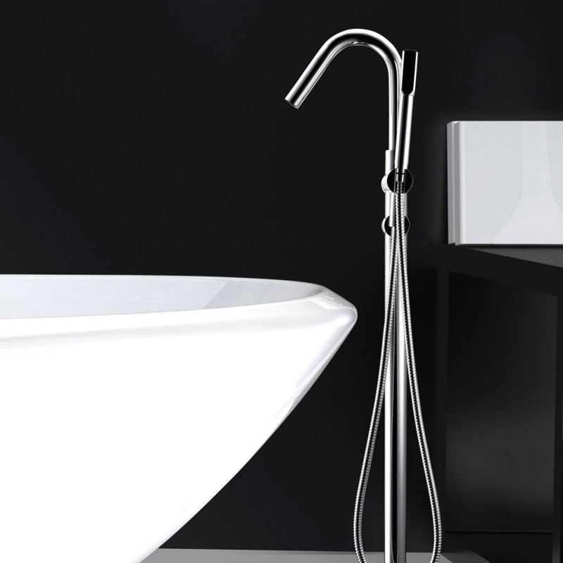 Matte Black Floor Bathtub Faucet with Temperature Display in Fahrenheit Degree
