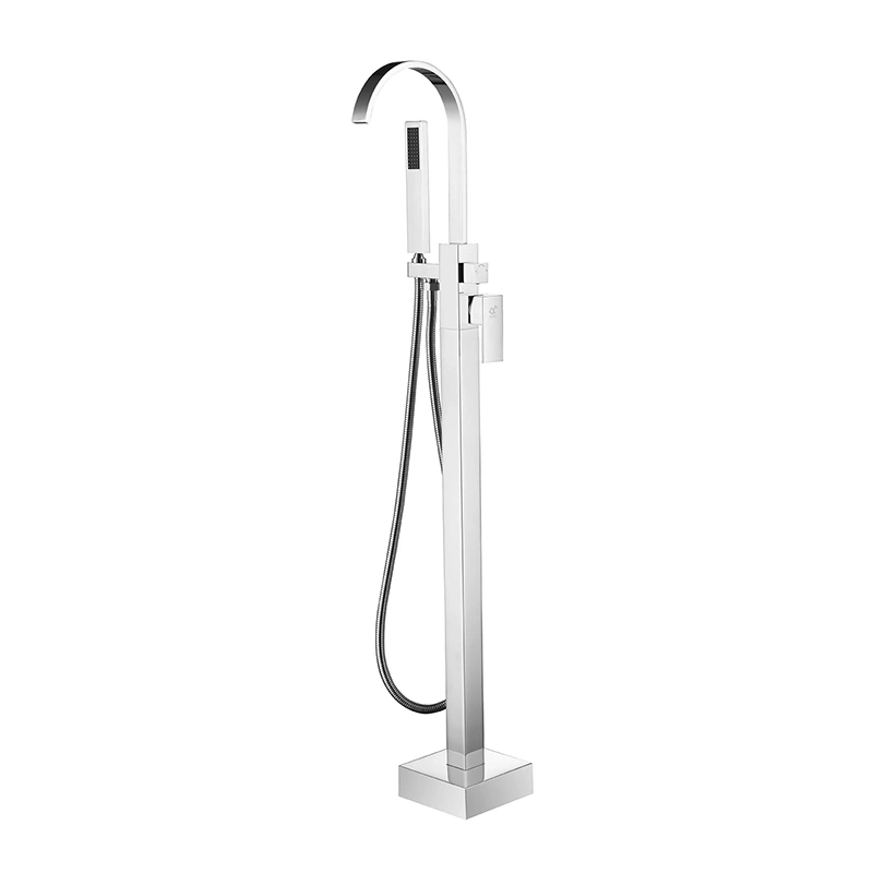 Brass Bathroom Floor Bathtub Faucet Black with Telephone Hand Shower