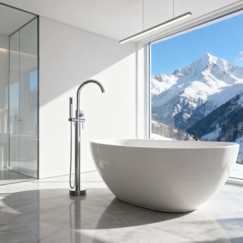 Faucet Floor-Mount High Flow Brass Bathtub Faucet with Hand Sprayer