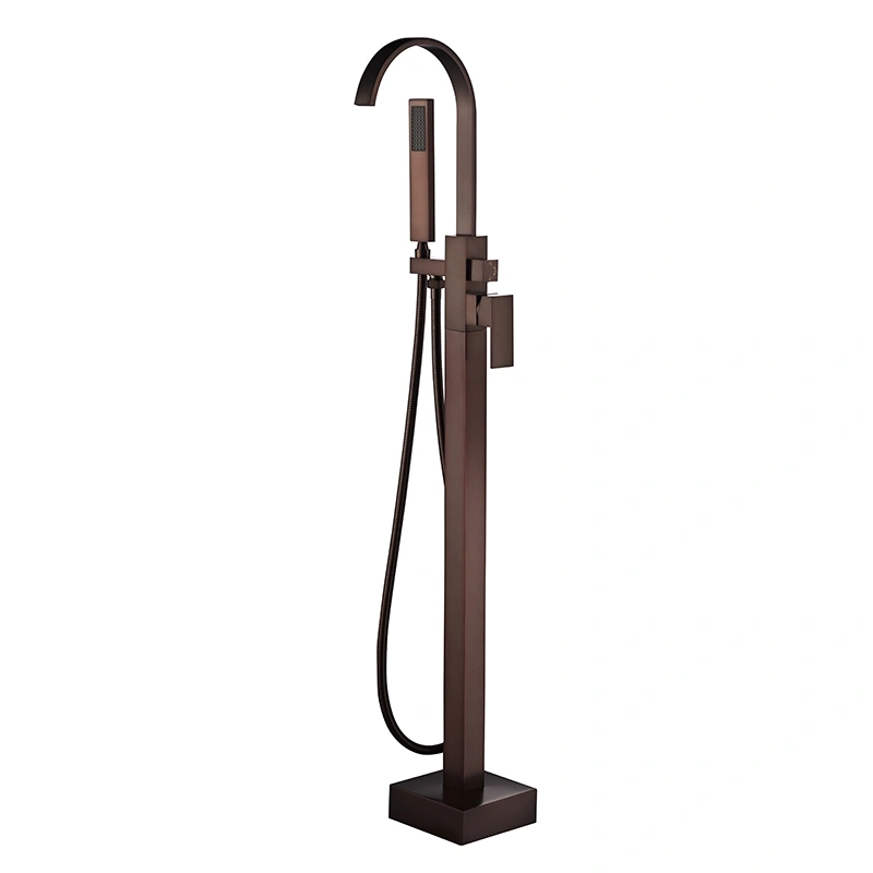 Luxury Brush Gold Freestanding Bathtub Faucet with Hand Shower