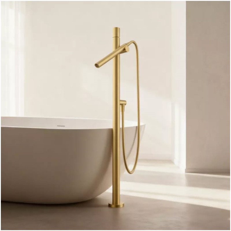 White Lacquered Round Disk Freestanding Bath Shower Faucet