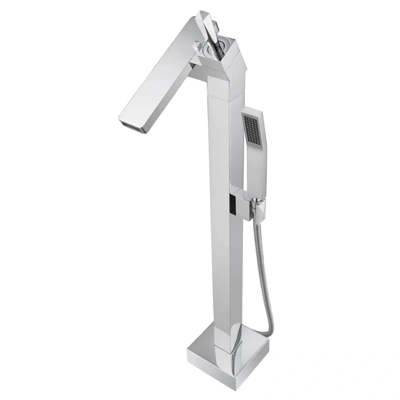 Luxury Brush Gold Freestanding Bathtub Faucet with Hand Shower