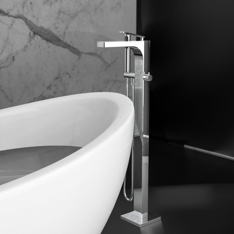 Luxury Brush Gold Freestanding Bathtub Faucet with Hand Shower