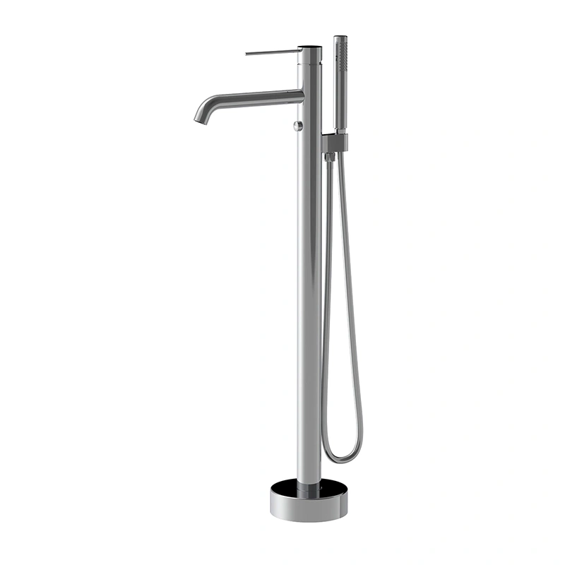 Brass Bathroom Floor Bathtub Faucet Black with Telephone Hand Shower