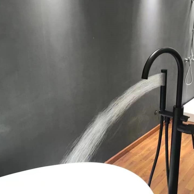 Brass Bathroom Floor Bathtub Faucet Black with Telephone Hand Shower