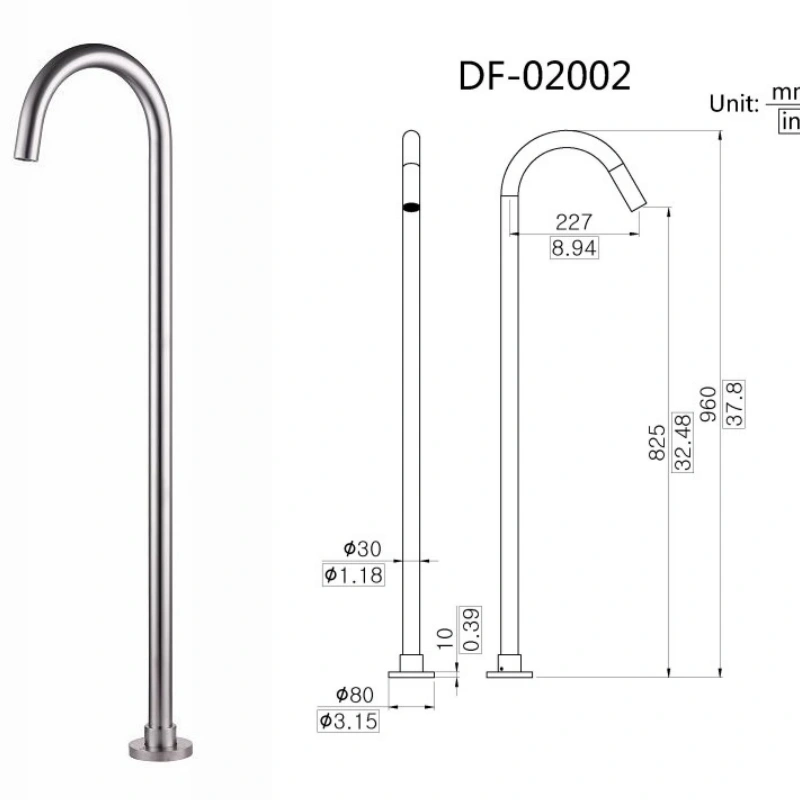 Luxury Brush Gold Freestanding Bathtub Faucet with Hand Shower