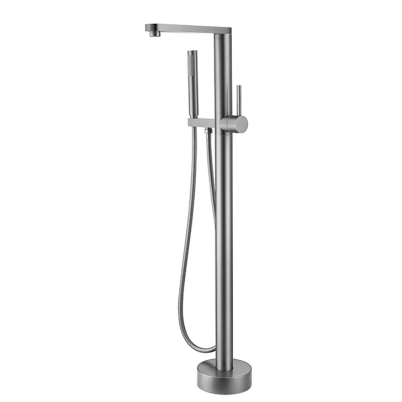Brass Bathroom Floor Bathtub Faucet Black with Telephone Hand Shower